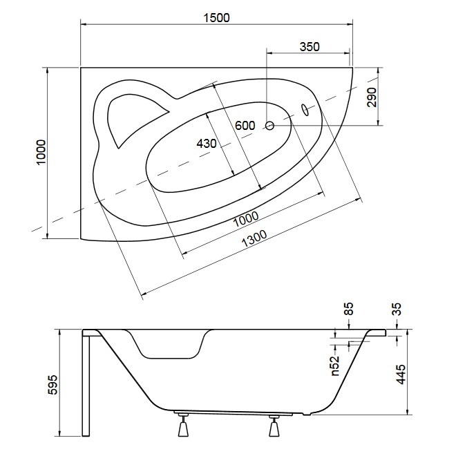 Besco NATALIA PREMIUM 150 x 70 cm vaňa ľavá asymetrická, akrylátová
