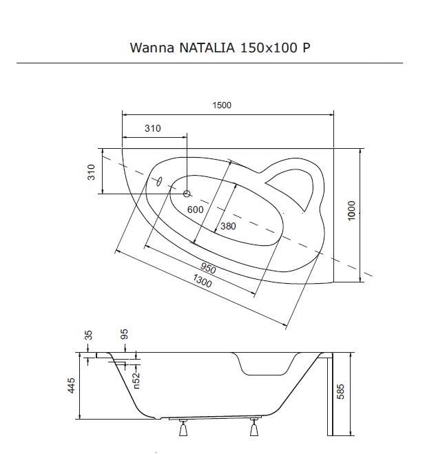 Besco NATALIA PREMIUM 150 x 70 cm vaňa pravá asymetrická, akrylátová