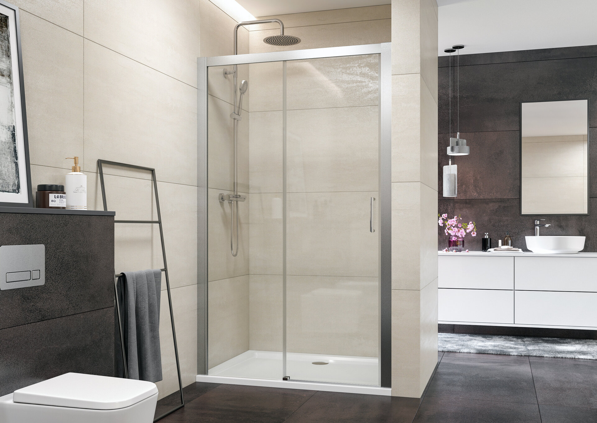 Aquatek - Sprchové dvere DYNAMIC B2 135, PROFIL CHRÓM - SATIN, SKLO GRAPE, PRAVÉ