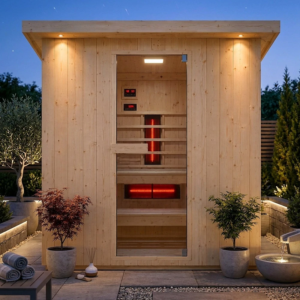 Luxusná exteriérová kombinovaná sauna LAHTI pre 6 osôb (Fínska + Infrasauna)