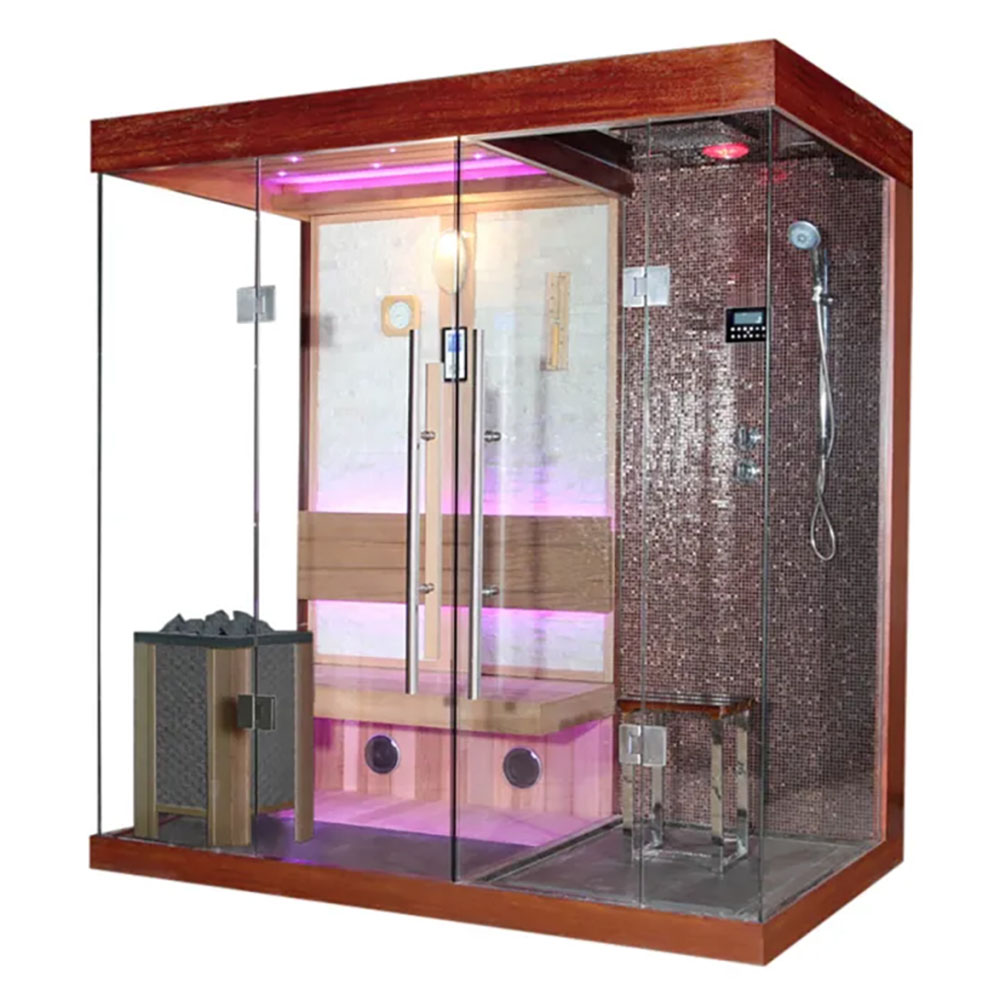 Suchá sauna s ohrievačom HARVIA 3 kW + Sprchový kút s hydromasážou a funkciou sauny 220X120X210CM