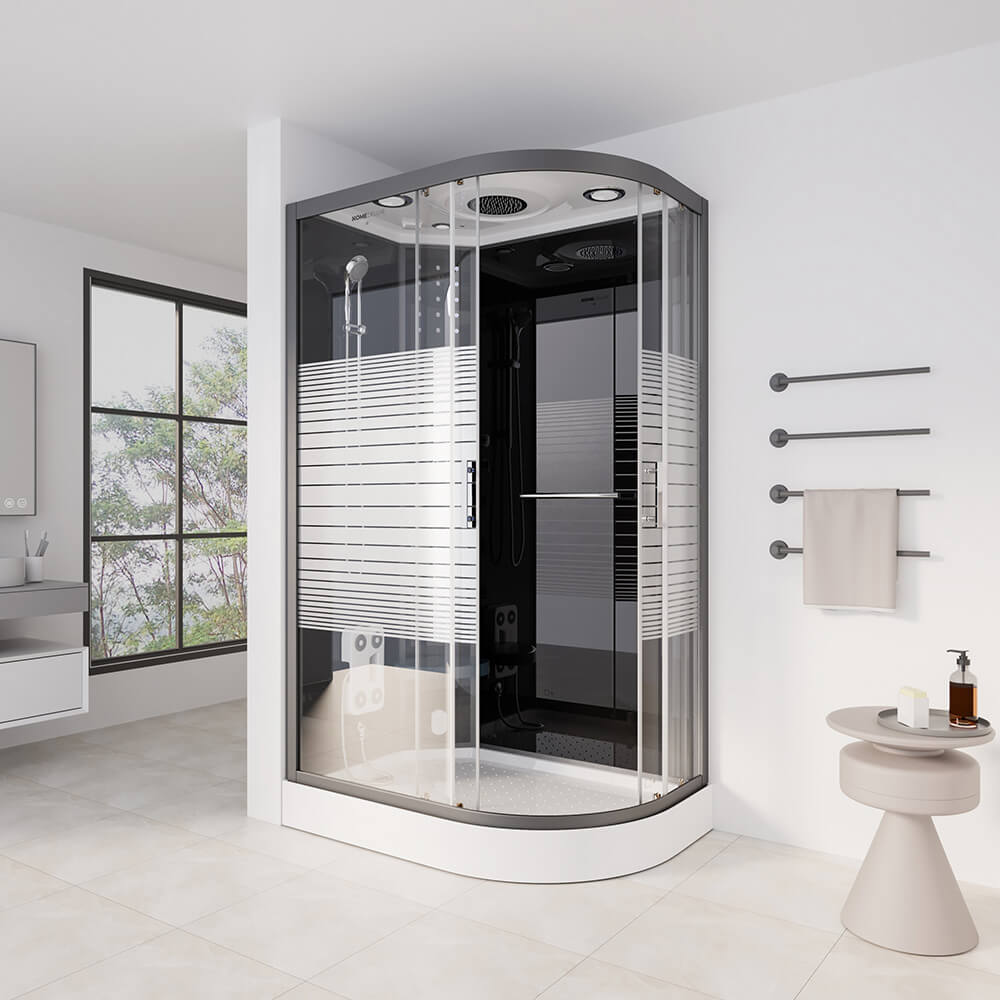 ČIERNA PERLA Parná sprcha s vodopádom a parná sauna - 120 x 80 cm