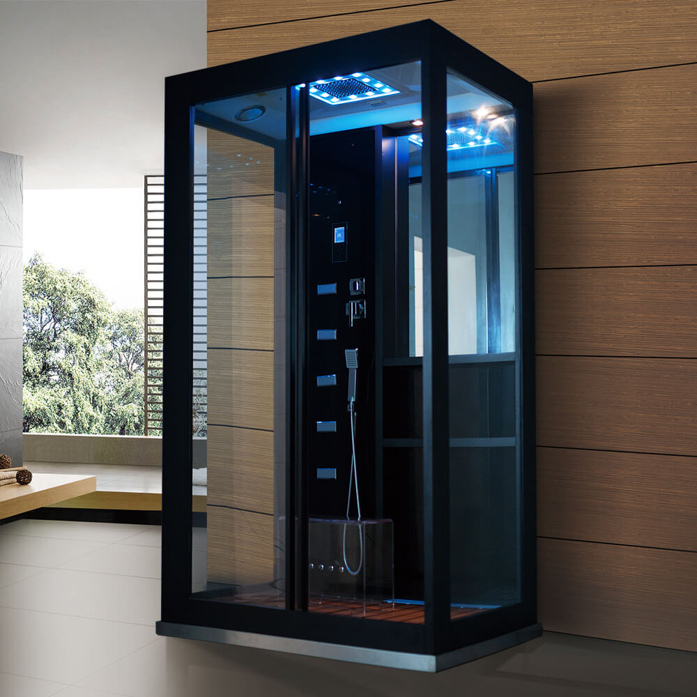 LUXOR XL Parná sprcha s vodopádom a parná sauna - 120 x 90 cm čierna