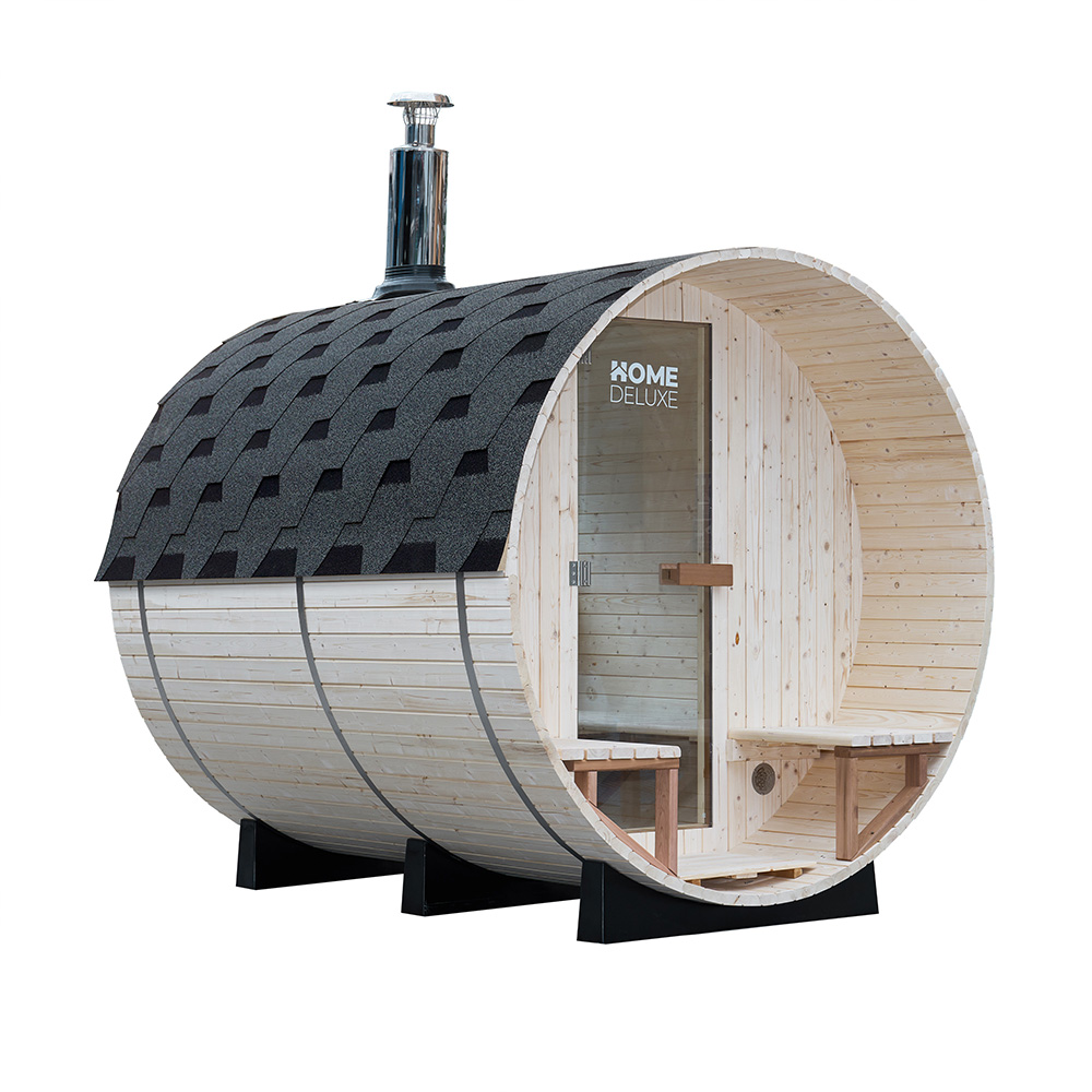 Sudová sauna s kachľovou pecou LAGOM DELUXE pre 4-6 osôb - ⌀ 210 x 240 cm