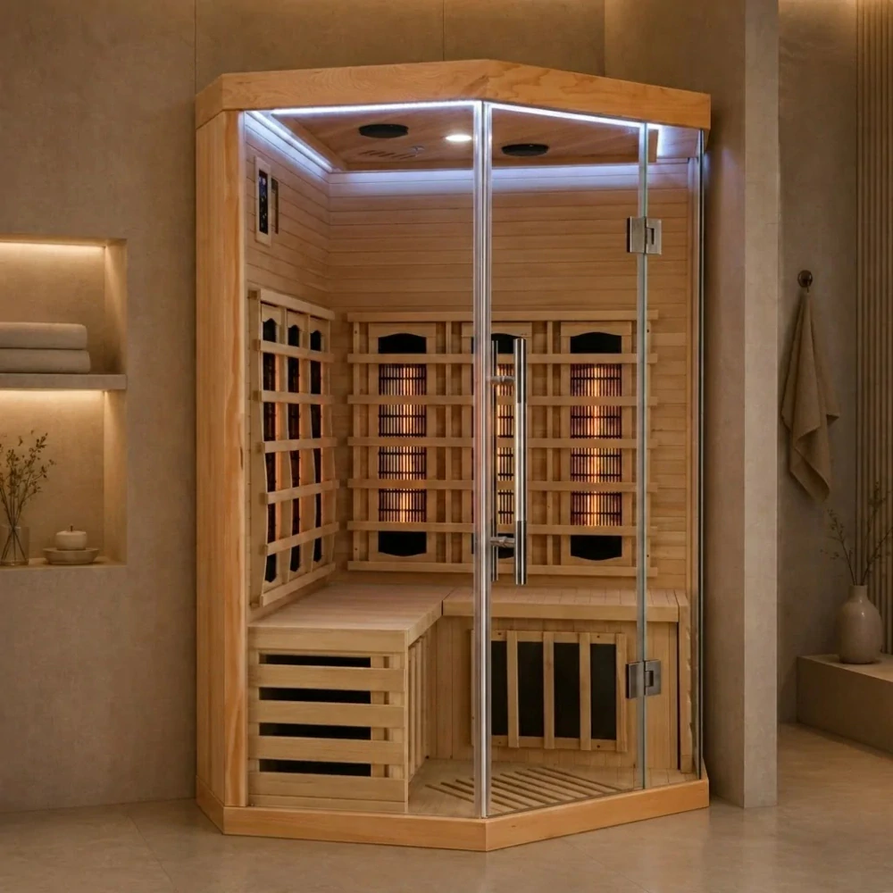 Rohová infrasauna pre 2 osoby Sanotechnik Supreme, 120 × 120 cm
