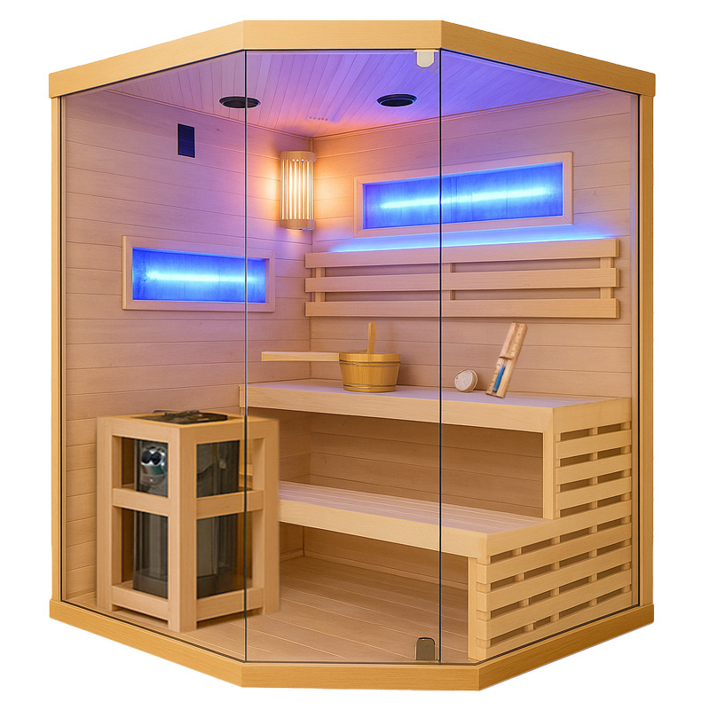 Sucha sauna ARK wood s pecou HARVIA 6kW so solnym kamenom pre 4-5 osôb 150 x 150 x 200 cm