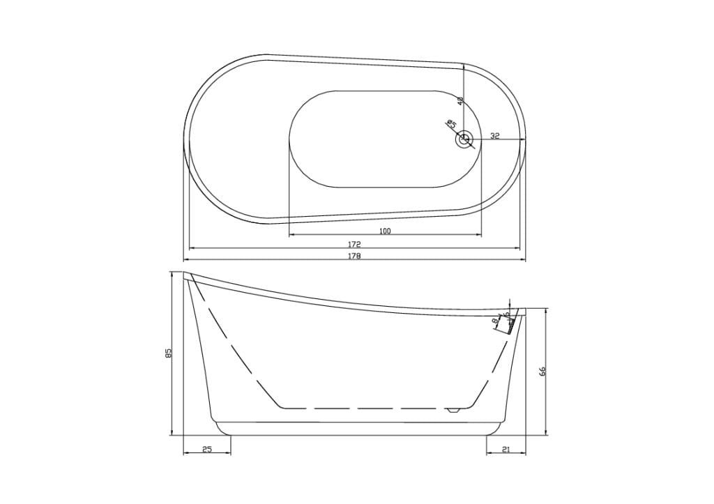 Sanotechnik - Oxford - Samostatne stojaca vaňa 178 x 88 cm biely lesk