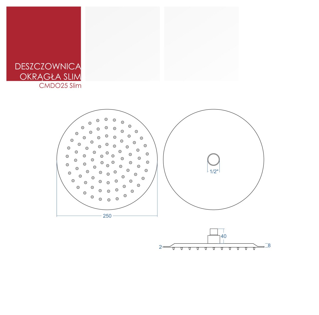 Corsan - Okrúhla 25 cm sprchová hlavica CMDO25CH SLIM