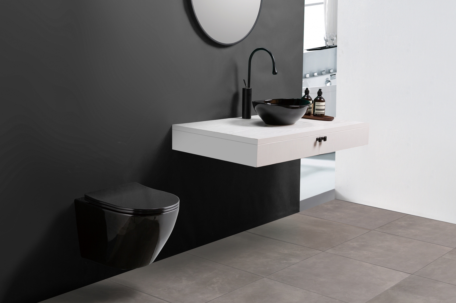 REA - Závesná MISA WC CARLO MINI RIMLESS Duroplast/Flat/ZM BLACK