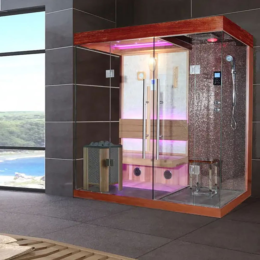 Suchá sauna s ohrievačom HARVIA 3 kW + Sprchový kút s hydromasážou a funkciou sauny 220X120X210CM