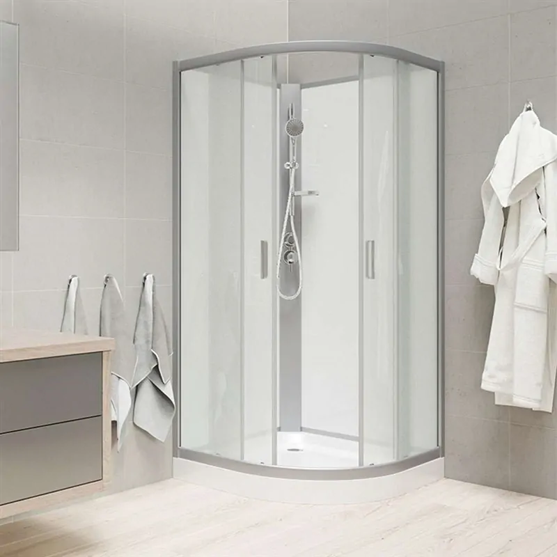 Sprchový box, štvrťkruh, 90cm, satin ALU, sklo Point, zadne steny biele, SMC vanička, bez striešky
