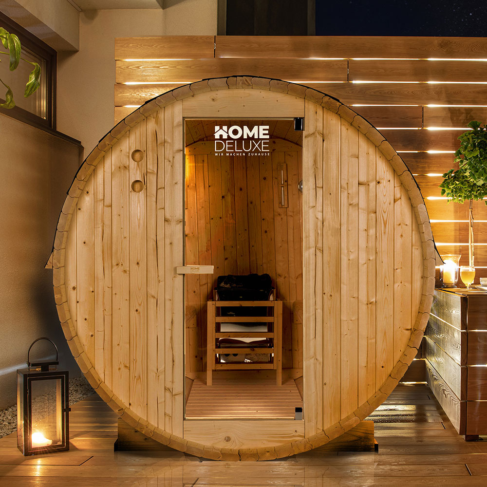 Vonkajšia sudová sauna LAHTI L - 195 x 180 cm pre 4 osoby
