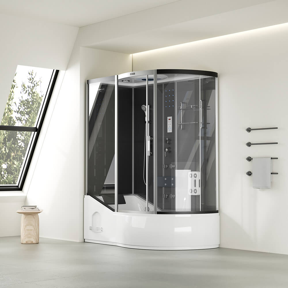 Hydromasážny sprchový kút s vaňou ALLIN 2IN1 - 170 x 90 Čierny pravý