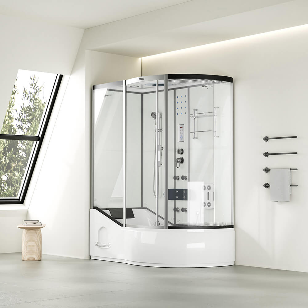 Hydromasážny sprchový kút s vaňou ALLIN 2IN1 - 170 x 90 Biely pravý