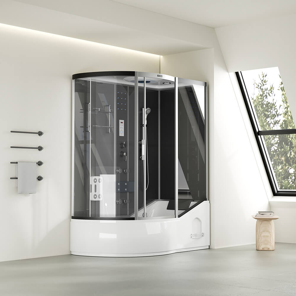 Hydromasážny sprchový kút s vaňou ALLIN 2IN1 - 170 x 90 Čierny Ľavý