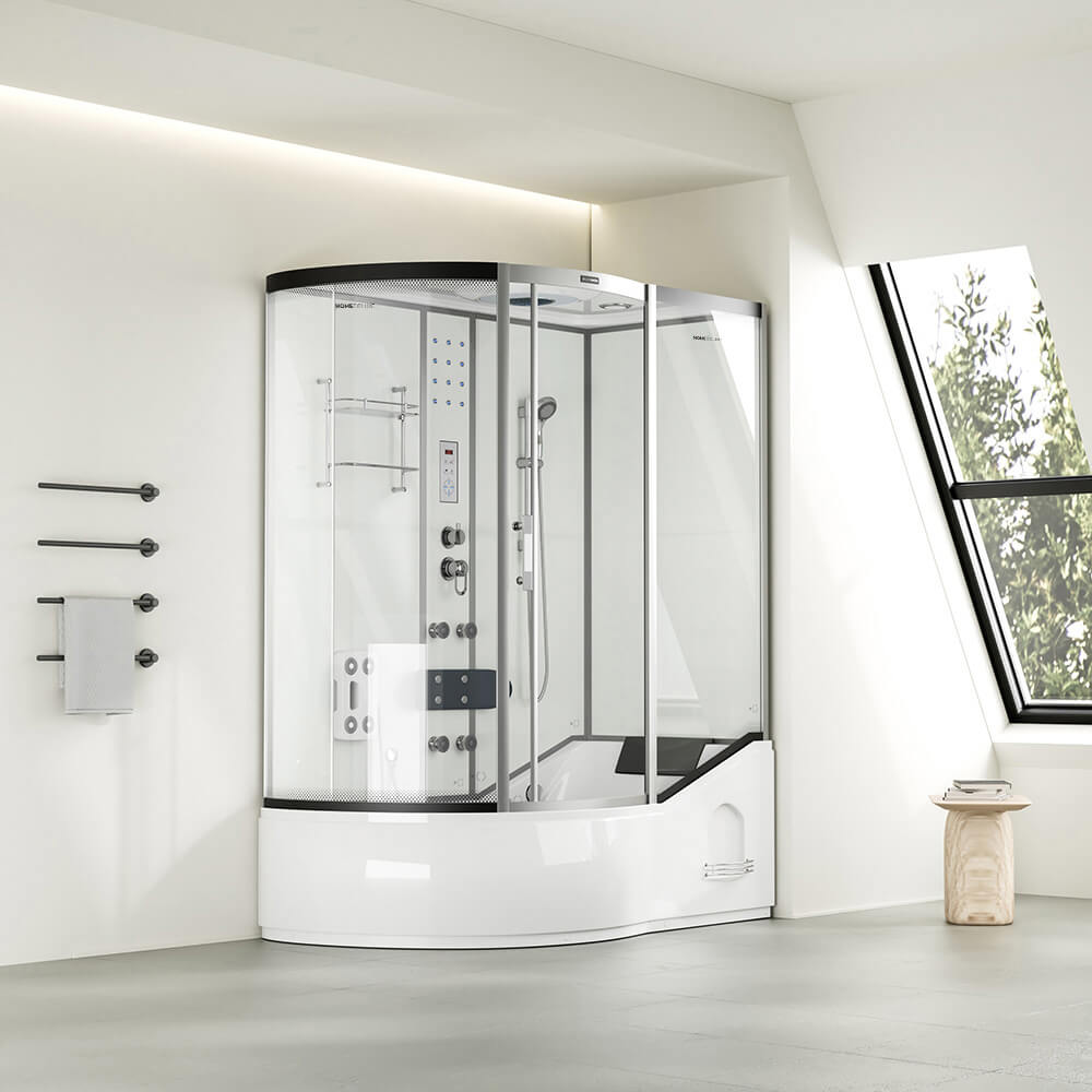 Hydromasážny sprchový kút s vaňou ALLIN 2IN1 - 170 x 90 Biely Ľavý