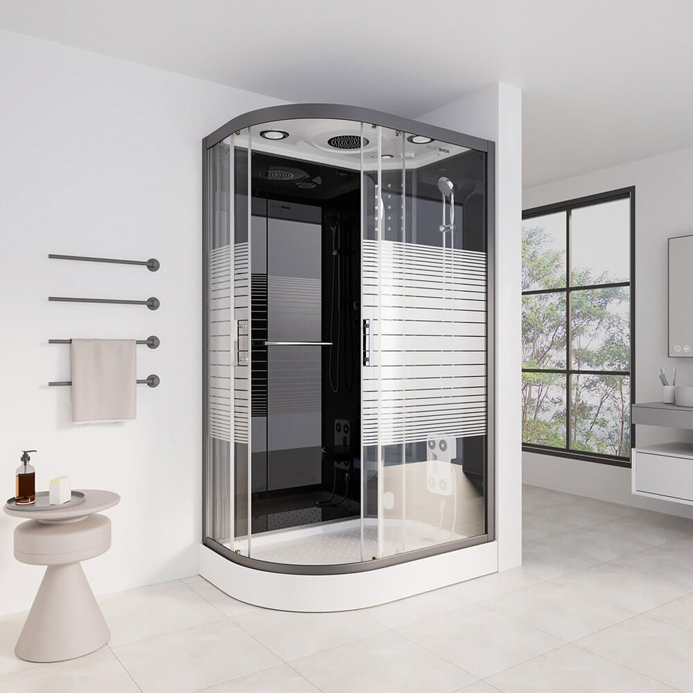 ČIERNA PERLA Parná sprcha s vodopádom a parná sauna - 120 x 80 cm