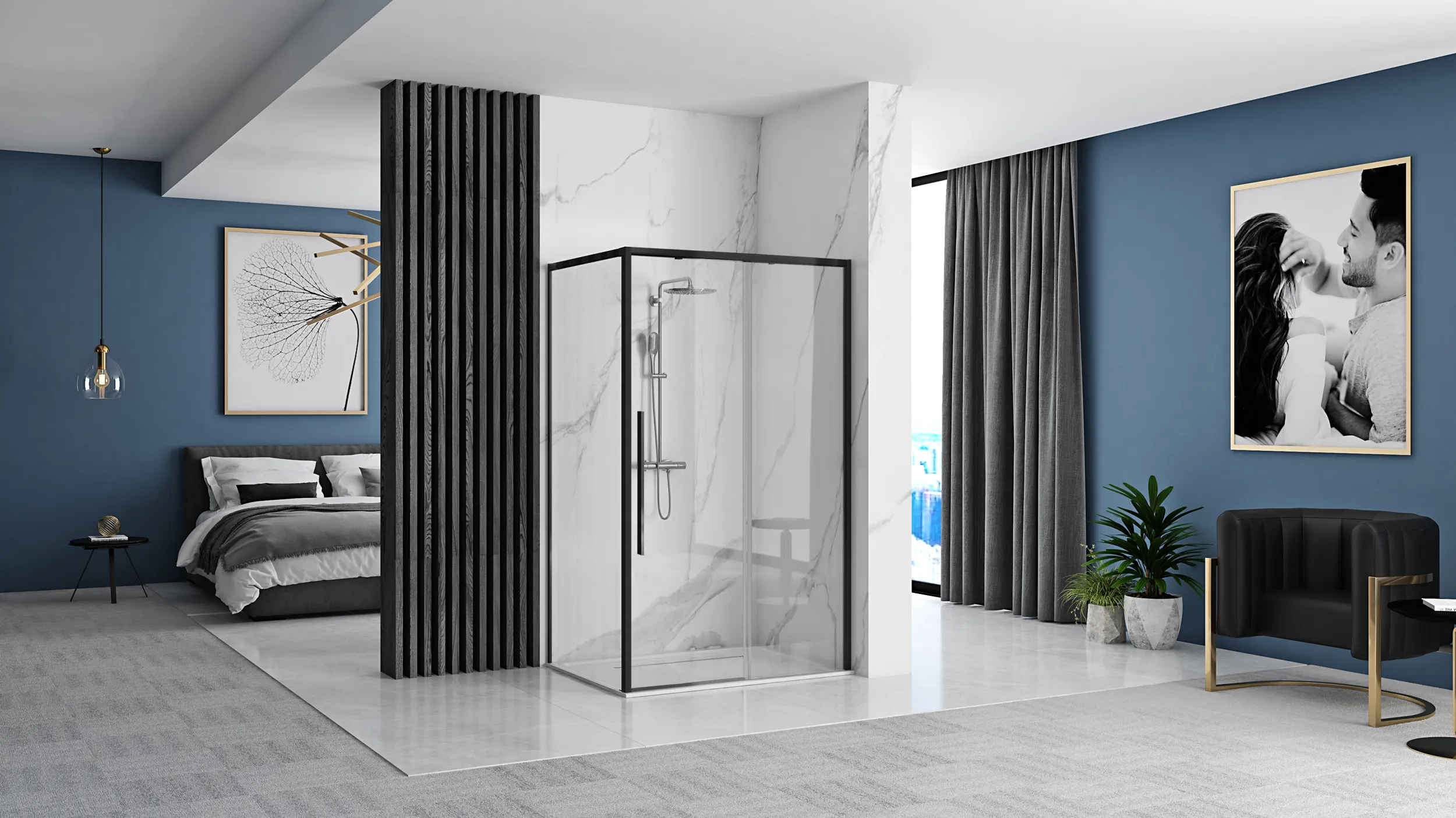 Sprchovací kút SOLAR BLACK MAT 90x90