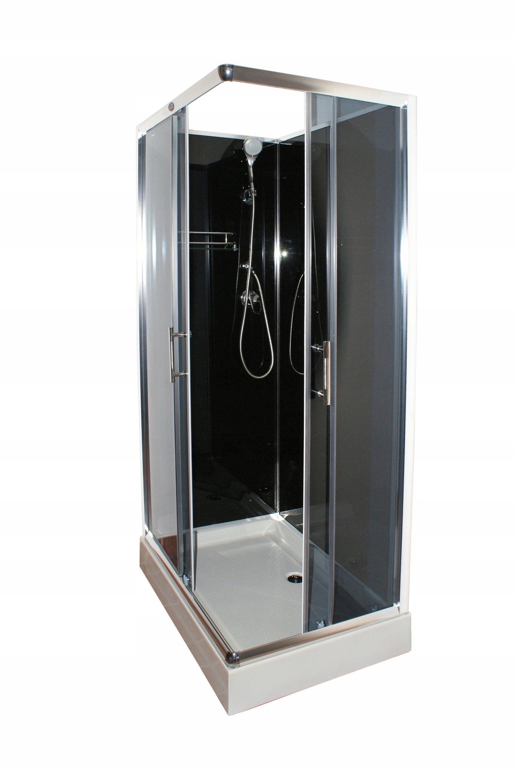 Sprchový box VEDUTA LIVIA BLACK PLUS, obdĺžnikový, 100 x 80, profil chróm, sklo grafit, zadné čierne, vanička, bez striešky