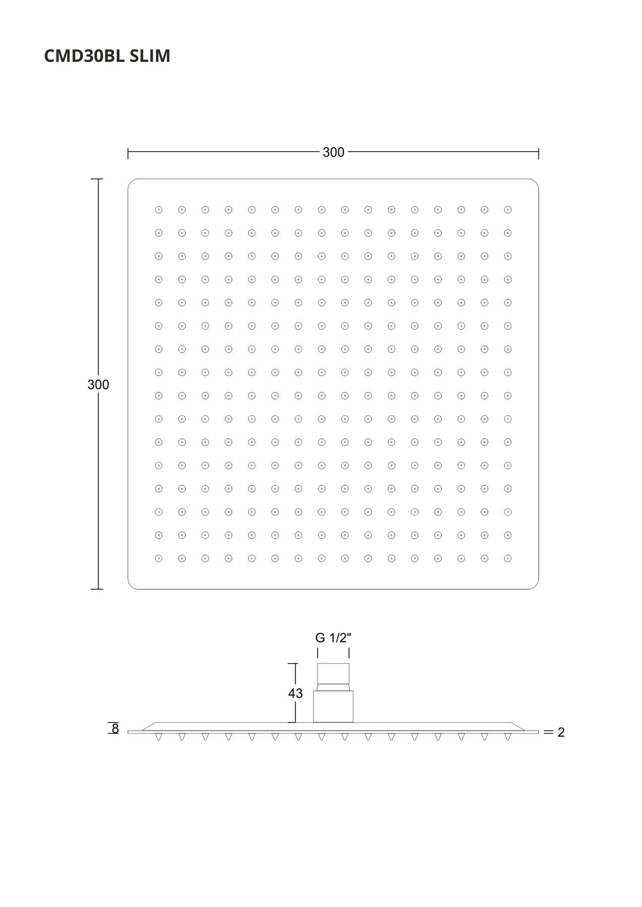 Corsan - Sprchová hlavica CMD30BL SLIM čierna hranatá, 30 cm