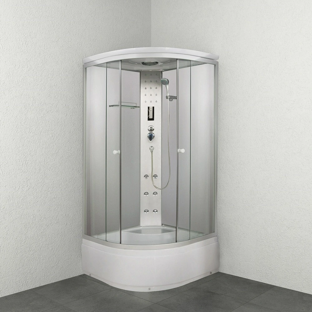 Sanotechnik - Sprchový box s hlbokou vaničkou, štvrťkruh 90x90x215cm, biely