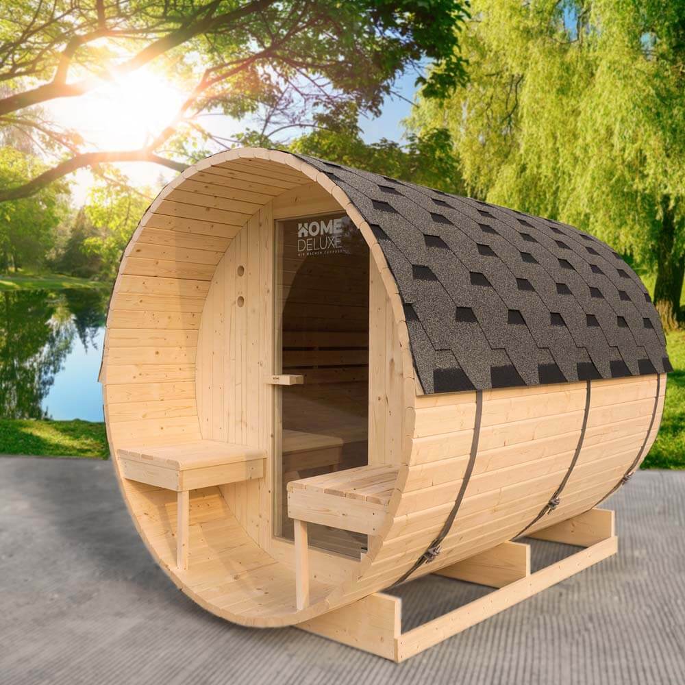 Vonkajšia sudová sauna LAHTI DELUXE L - 195 x 220 cm pre 4 osoby