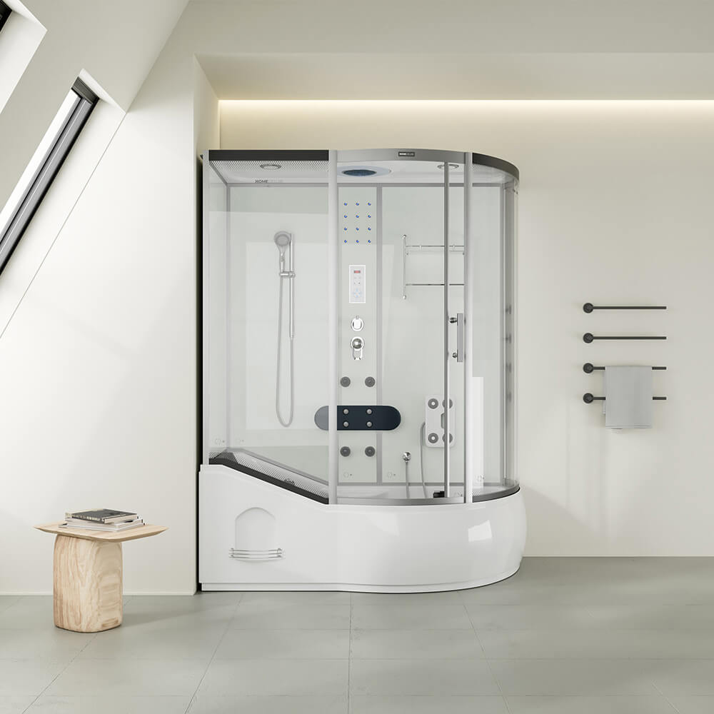 Hydromasážny sprchový kút s vaňou ALLIN 2IN1 - 170 x 90 Biely pravý