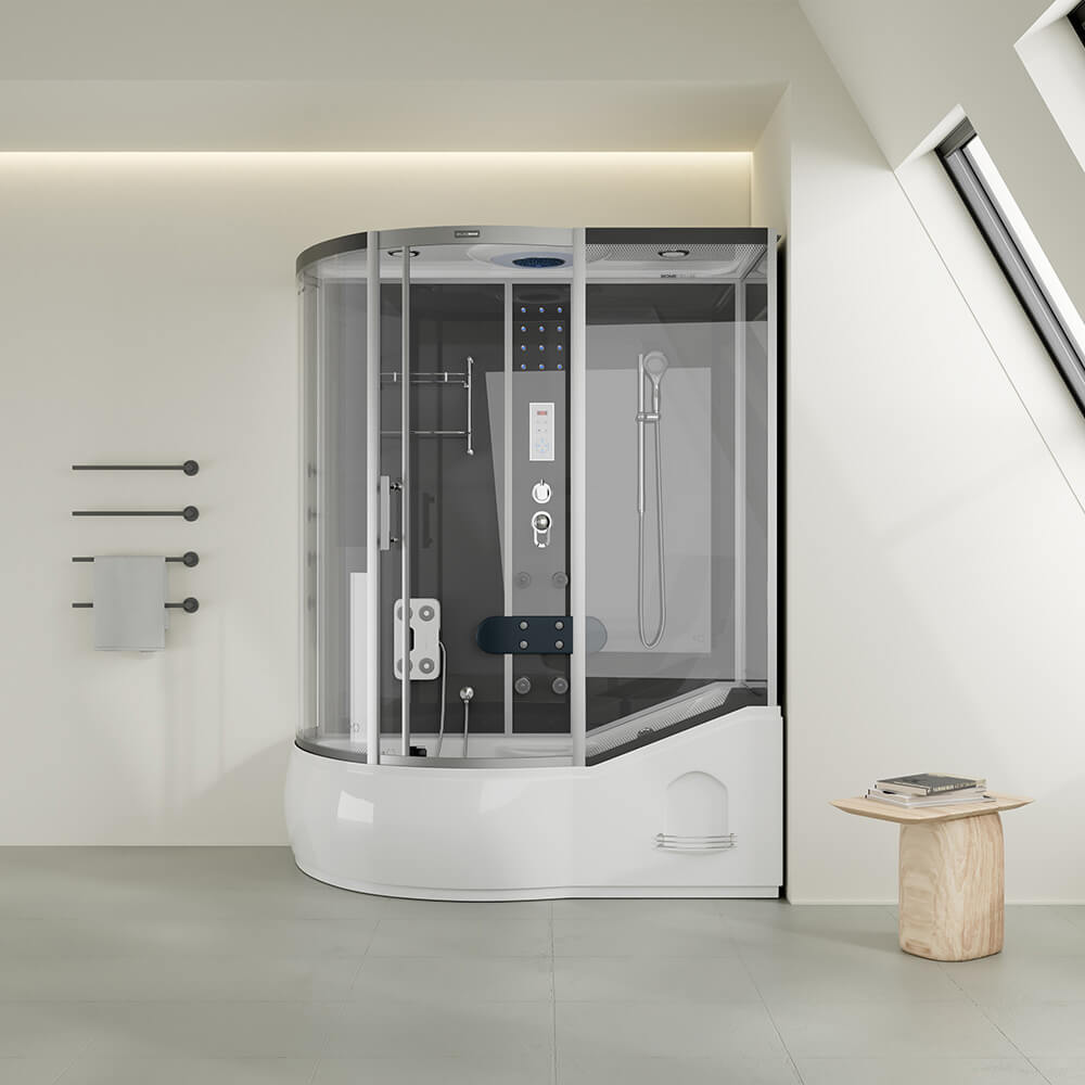 Hydromasážny sprchový kút s vaňou ALLIN 2IN1 - 170 x 90 Čierny Ľavý
