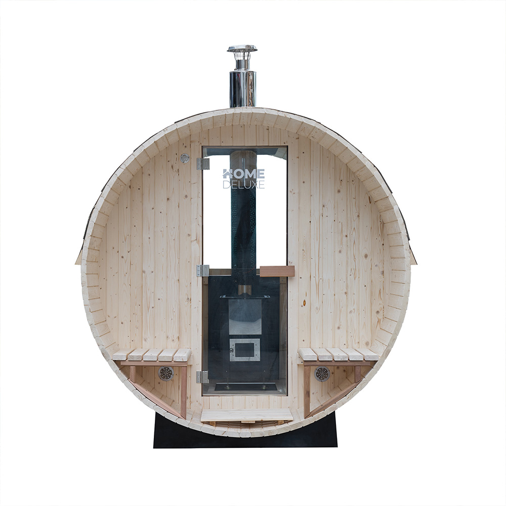 Sudová sauna s kachľovou pecou LAGOM DELUXE pre 4-6 osôb - ⌀ 210 x 240 cm