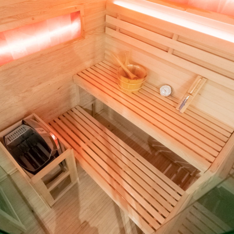 Sucha sauna ARK wood s pecou HARVIA 6kW so solnym kamenom pre 4-5 osôb 150 x 150 x 200 cm