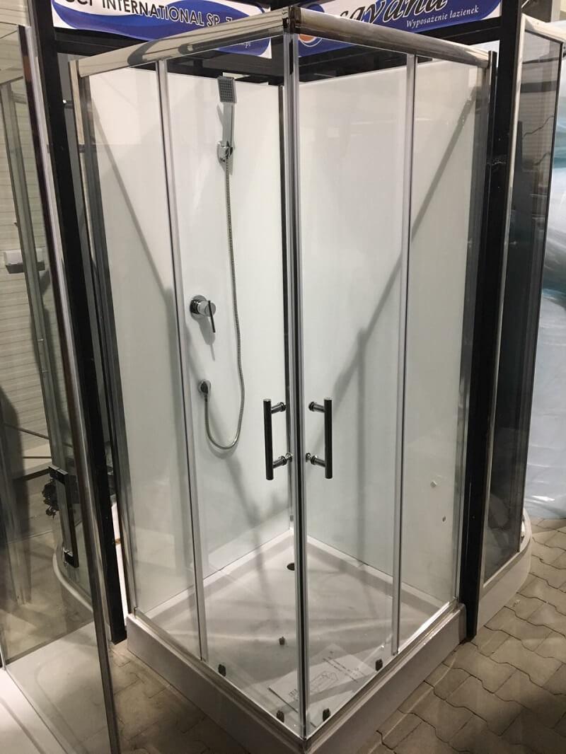 Sprchový box LIZA WHITE, štvorcový, 90 x 90, profil chróm, sklo transparent, zadné biele, vanička, bez striešky