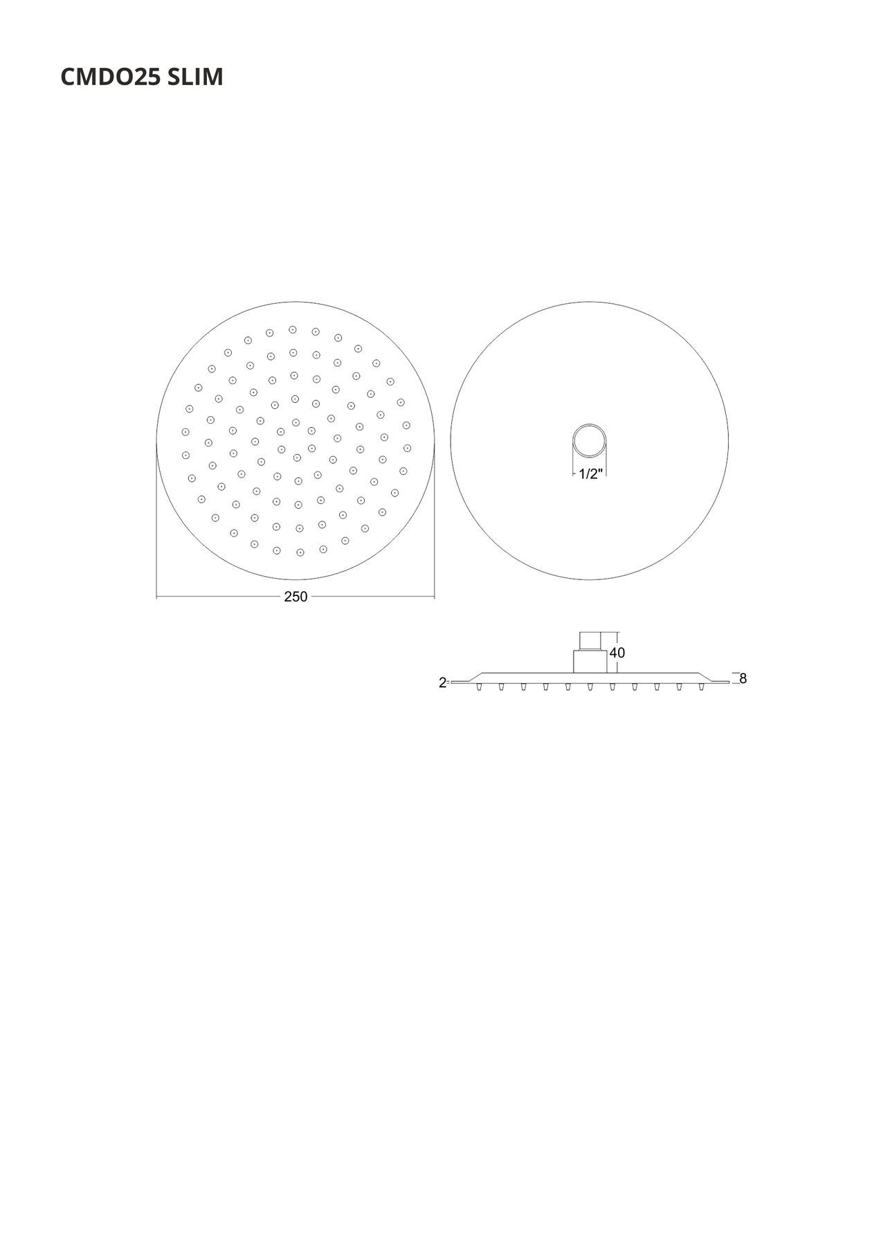 Corsan - Sprchová hlavica CMDO25BL SLIM, čierna okrúhla, 25 cm