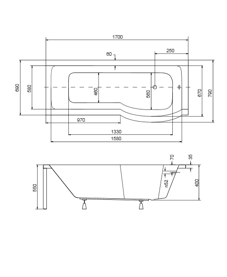 INSPIRO 170 + vaňová zástena vaňa pravá