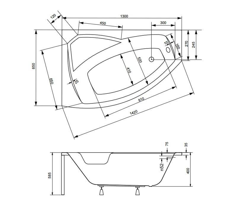 Besco RIMA 130 x 85 cm vaňa ľavá asymetrická, akrylátová