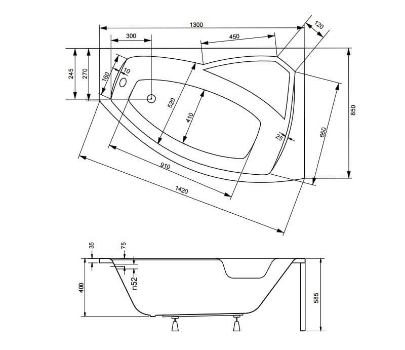 Besco RIMA 130 x 85 cm vaňa pravá asymetrická, akrylátová