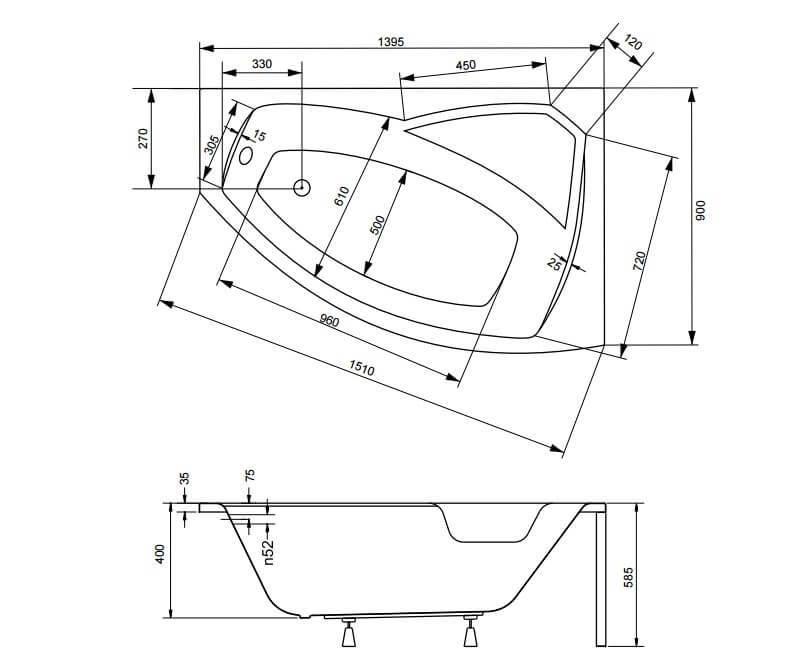 Besco RIMA 140 x 90 cm vaňa pravá asymetrická, akrylátová