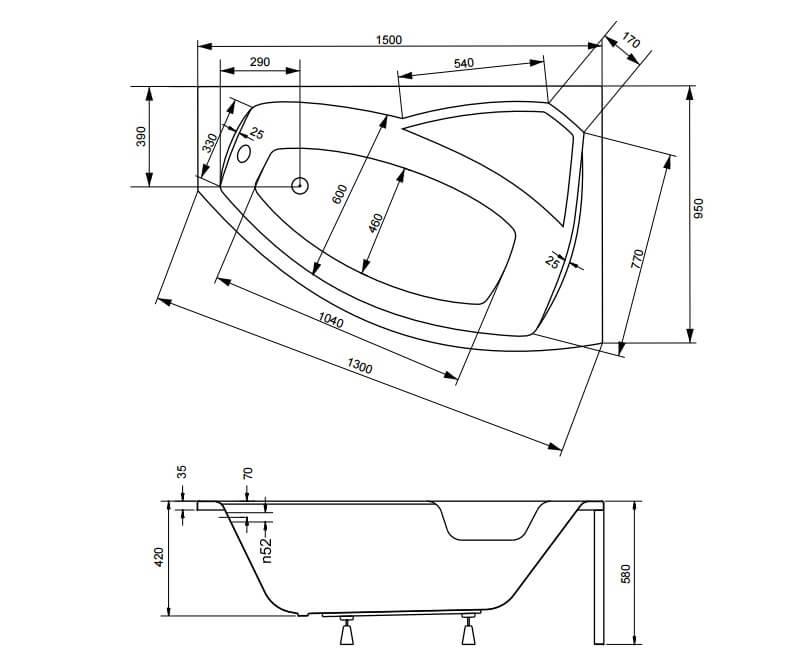 Besco RIMA 150 x 95 cm vaňa pravá asymetrická, akrylátová