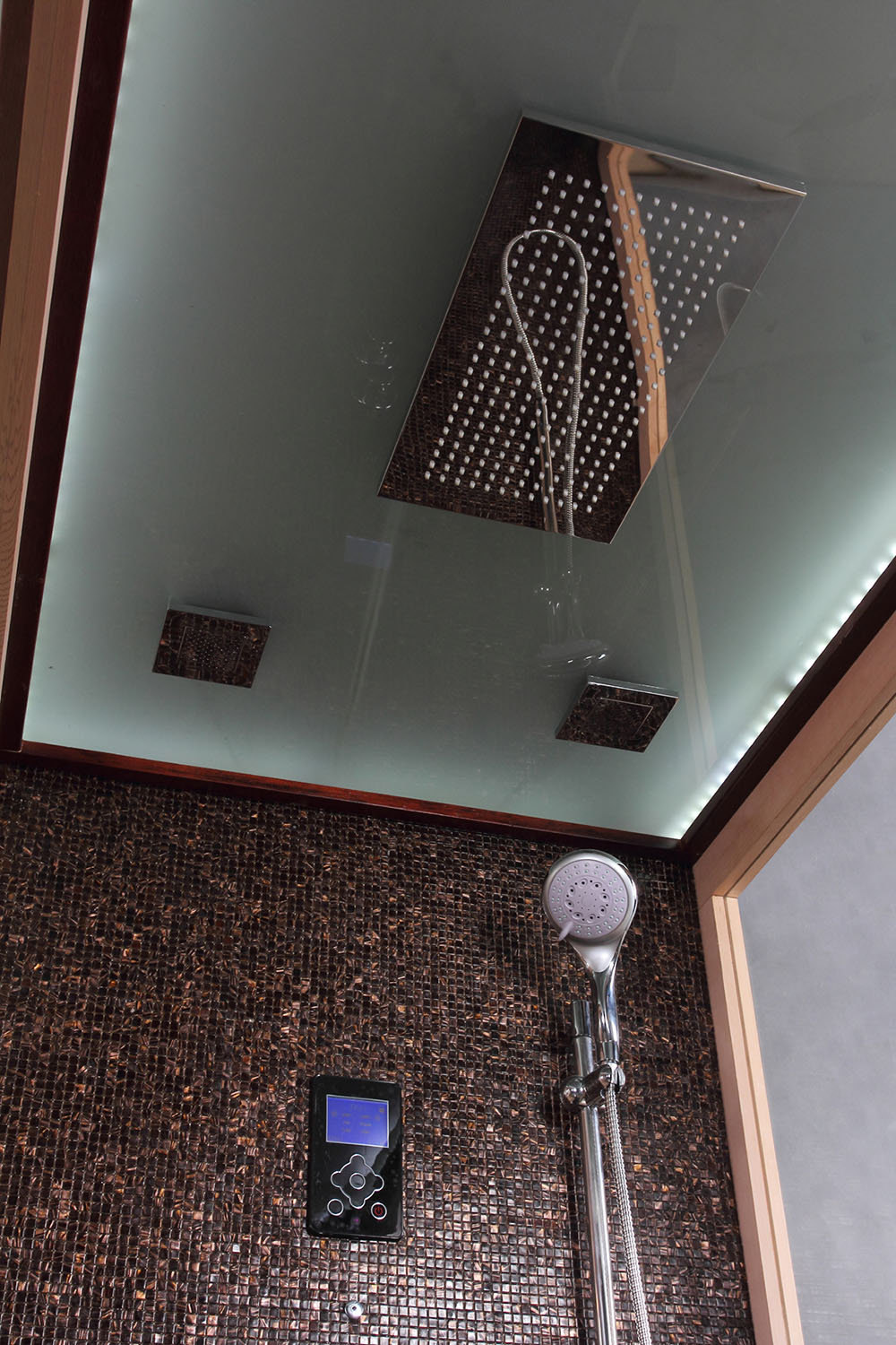 Suchá sauna s kachľami HARVIA 3 kW + sprchovací kút s hydromasážou a parnou funkciou 200X120X210CM