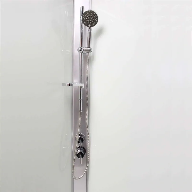 Sprchový box, štvrťkruh, 80cm, satin ALU, sklo Point, zadne steny biele, SMC vanička, bez striešky