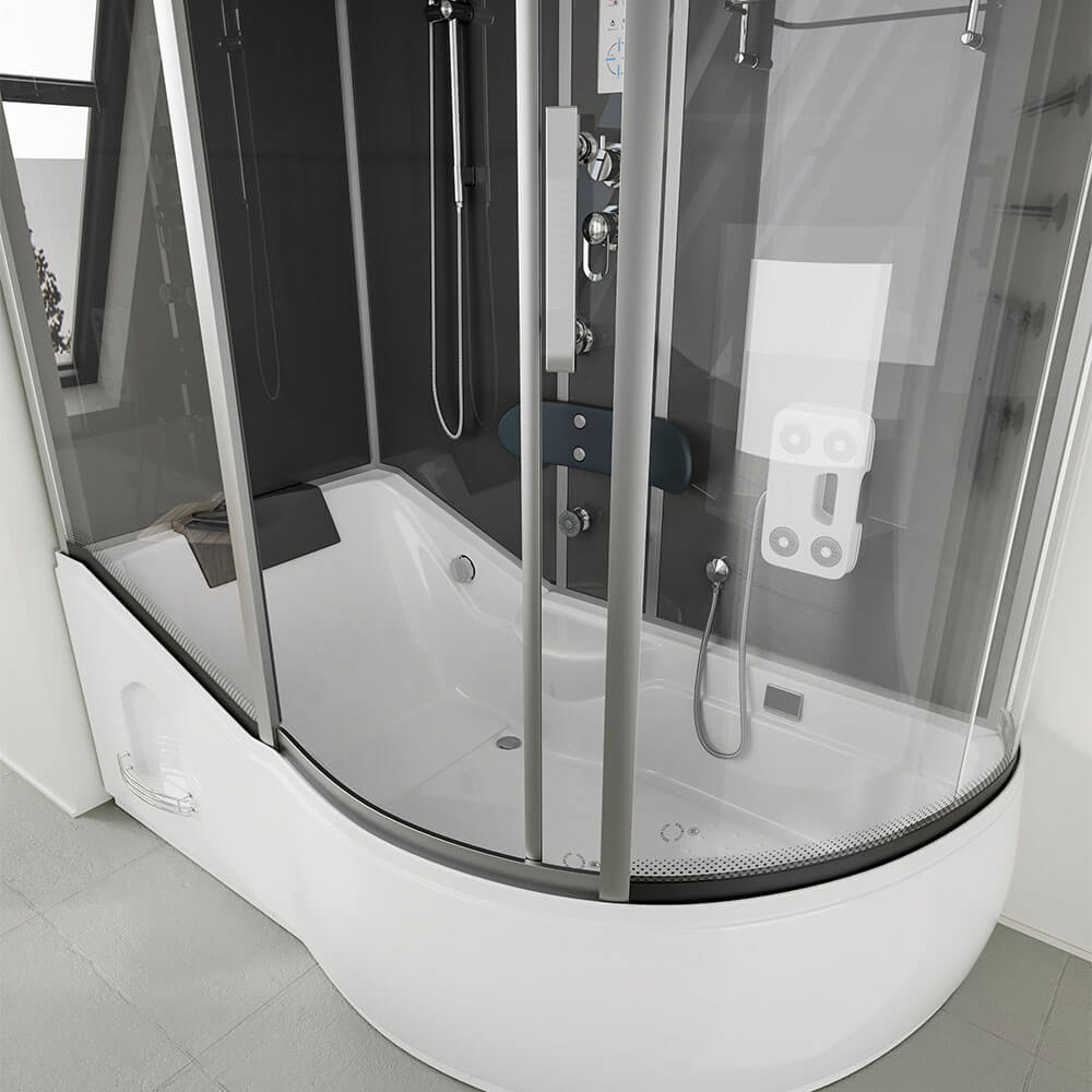 Hydromasážny sprchový kút s vaňou ALLIN 2IN1 - 170 x 90 Čierny pravý