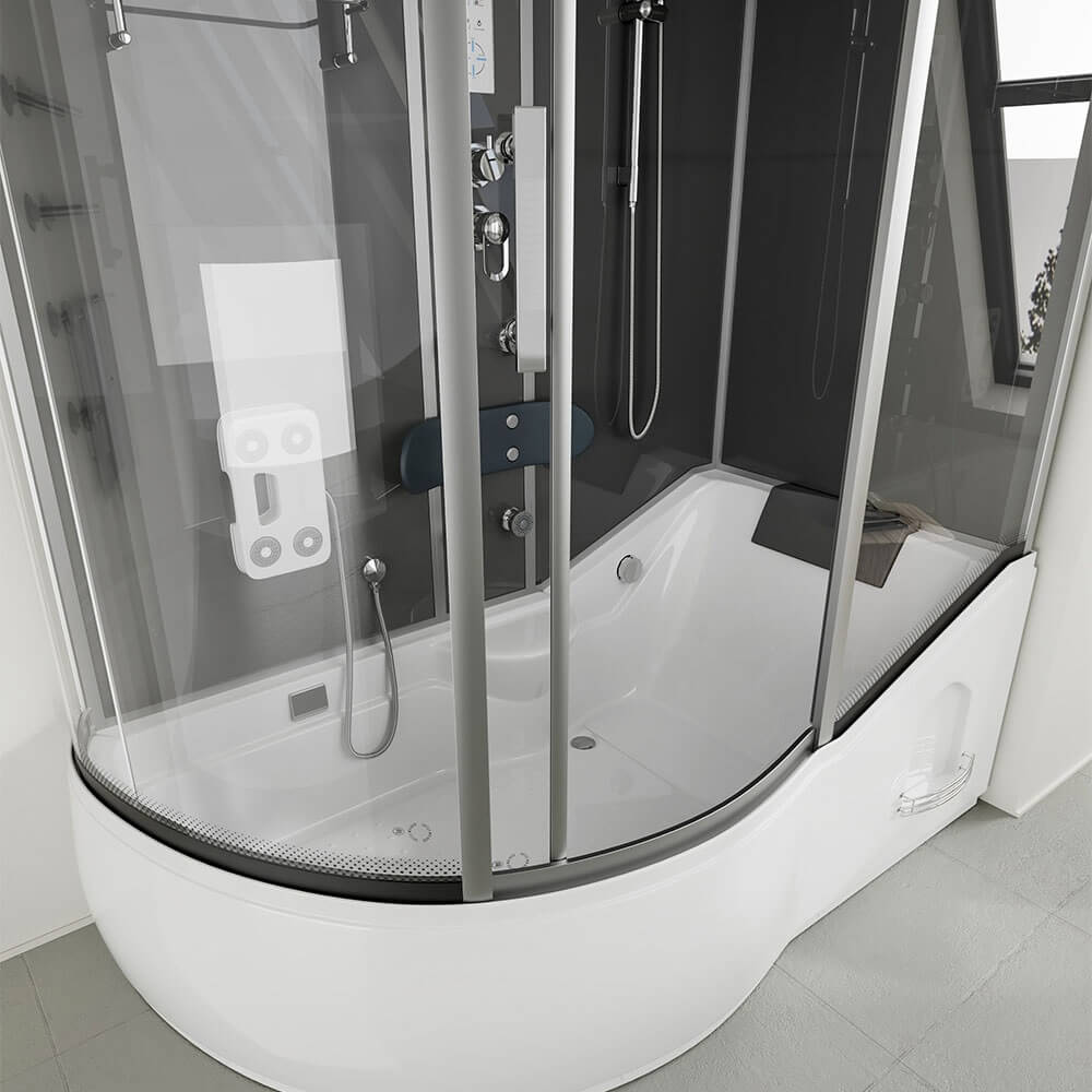 Hydromasážny sprchový kút s vaňou ALLIN 2IN1 - 170 x 90 Čierny Ľavý