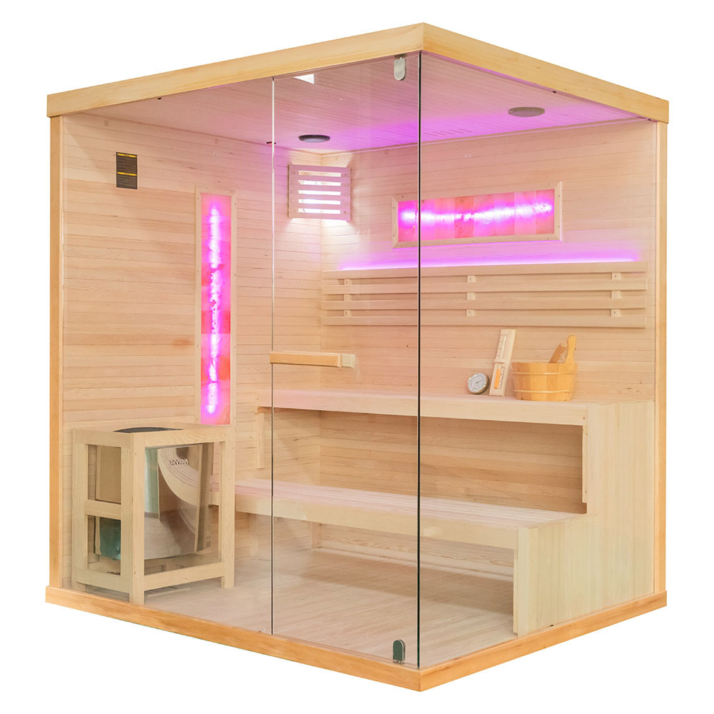 Suchá sauna s pieckou EA4S ĽAVÁ so soľným kameňom a izoláciou stien, 4-5 miestna, 220x200x200cm, 8,0kW