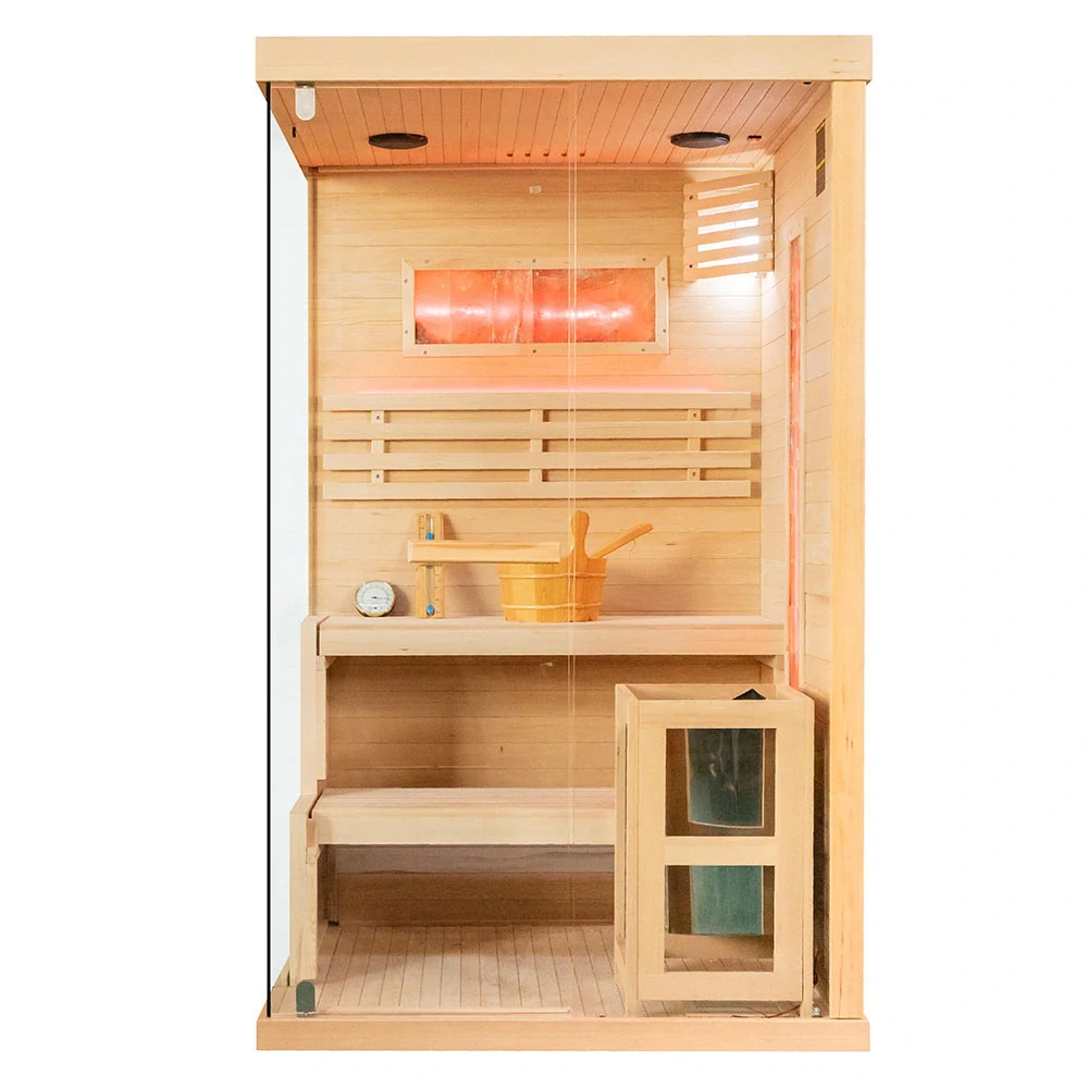 Suchá sauna EP2S PRAVÁ so soľným kameňom a izoláciou stien, 2-miestna, 120x120x200cm, 3,5kW