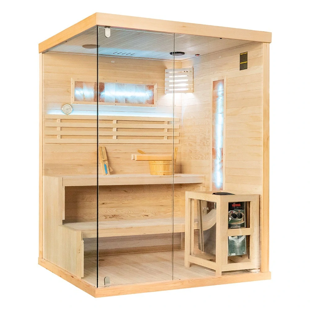 Suchá sauna EP2S XL PRAVÁ so soľným kameňom a izoláciou stien, 2-miestna, 150x120x200cm, 4,5kW