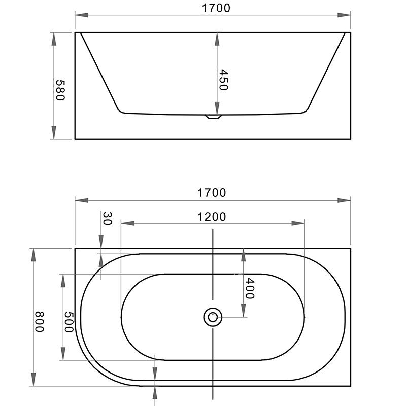 MERA - voľne stojaca vaňa pravá 170 x 80 cm