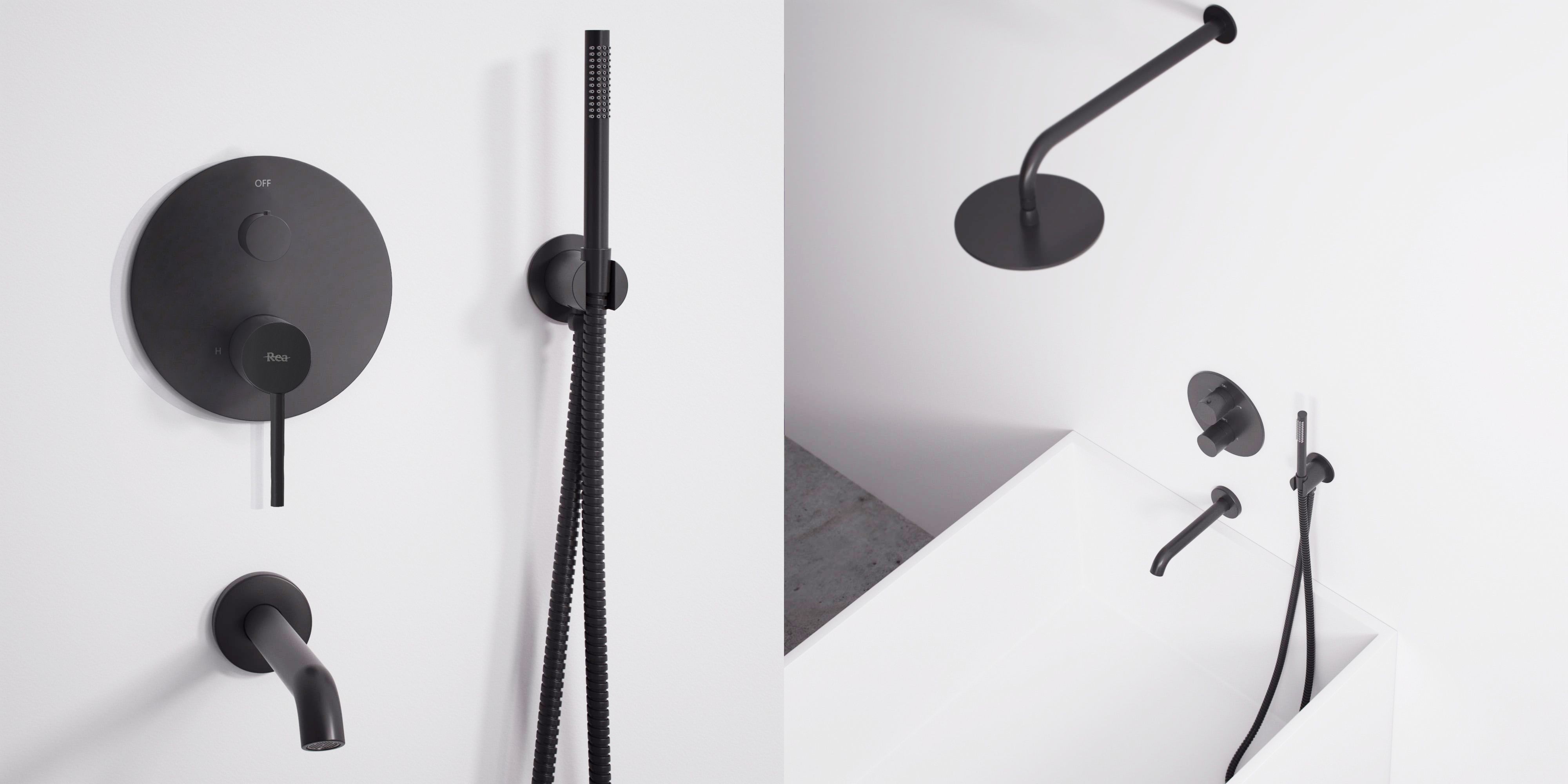 REA - Podomietkový vaňový a sprchový set LUNGO BLACK BLACK + BOX