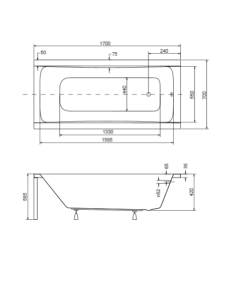 Obdĺžniková akrylátová vaňa OPTIMA PREMIUM 170x70 cm