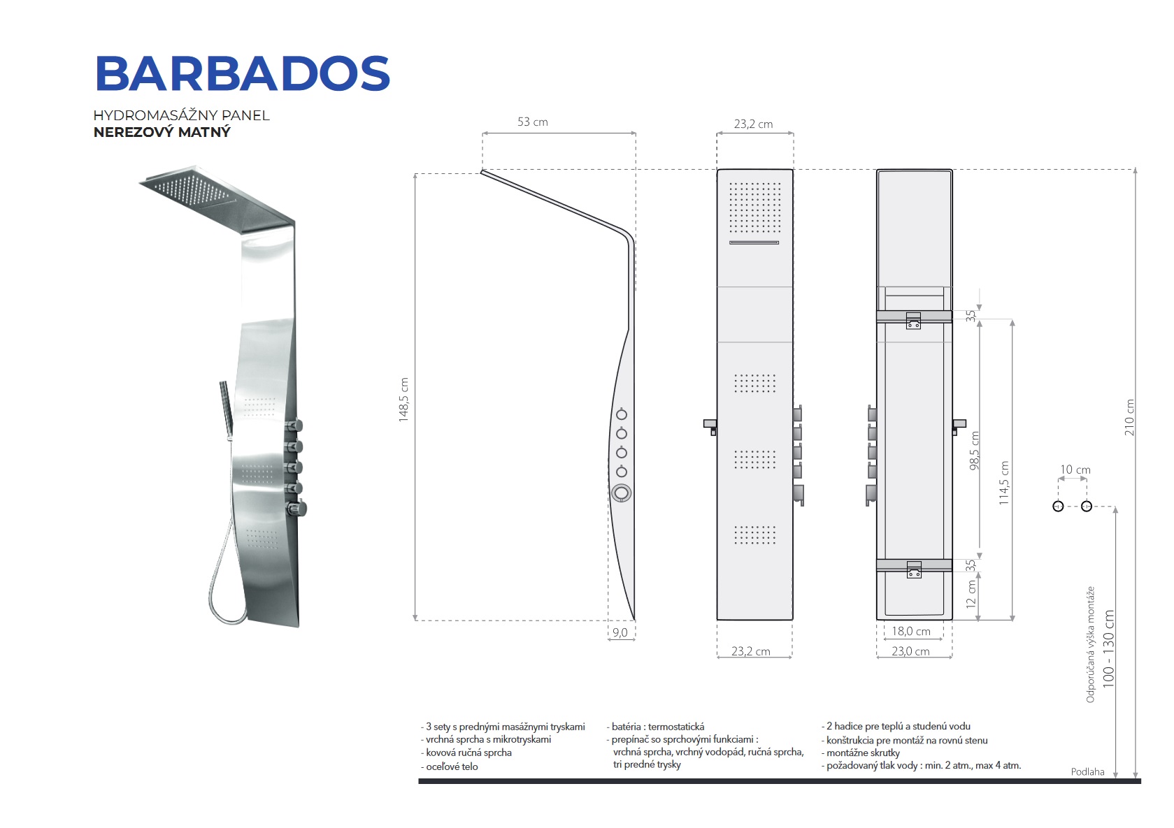 Aquatek - Hydromasážny sprchový panel BARBADOS