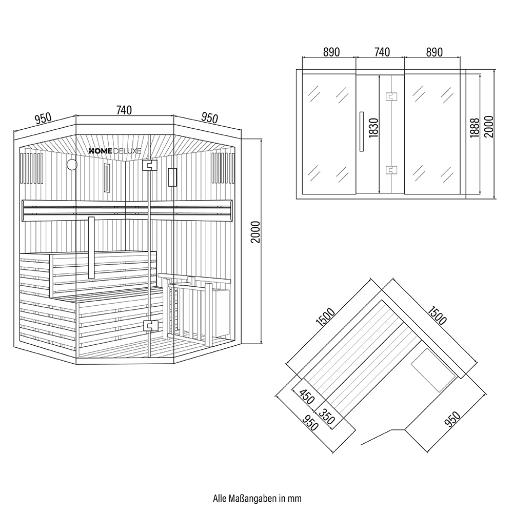 Tradičná sauna SKYLINE XL - 150 x 150 cm pre 3 osoby