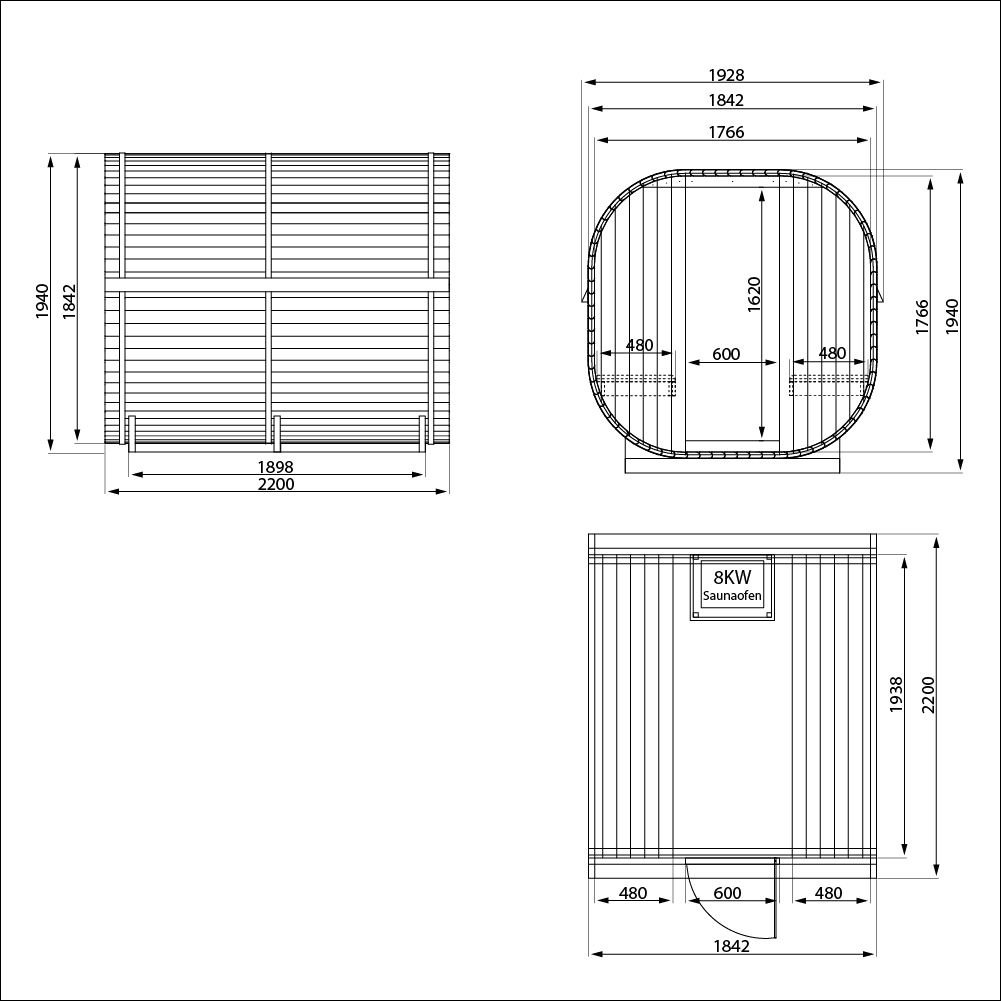Vonkajšia sauna CUBE XL - 194 x 220 cm pre 6 osôb